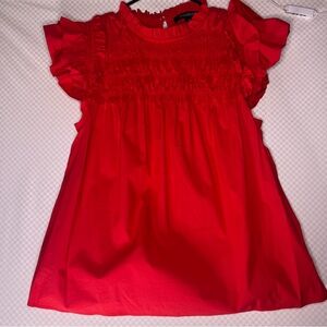 Marc New York Women's Elegant Red Ruffled Top Button Close Key Hole 1X